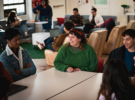 Students with a laptop